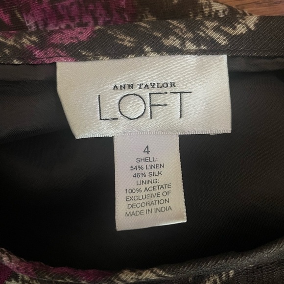 Ann Taylor Loft Y2K Earthy Floral Silk Linen Skirt Lace Hem 4 Office Career Work - Picture 5 of 8
